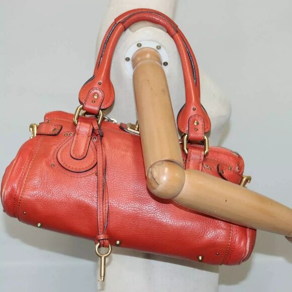 Chloe Paddington Hand Bag Leather Red Gold Silver Auth - Picture 13 of 16